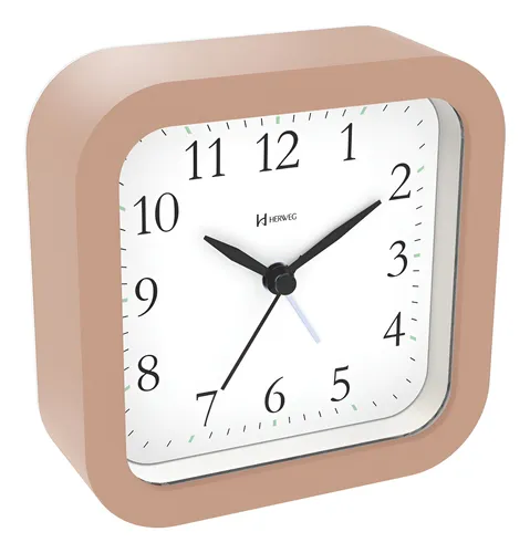 Relógio Despertador Silencioso Contínuo De Mesa Cabeceira Sistema Quartz A Pilha Com Alarme Forte Na Pinus Bege 2645 Herweg Sem Luz