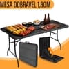 Mesa Dobrável 1,80m Portátil com Alça Preto Amadeirado Camping Praia