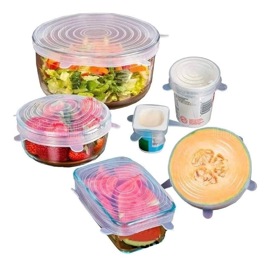 Kit 6 Super Tampas Potes Universal Stretch Silicone Premium