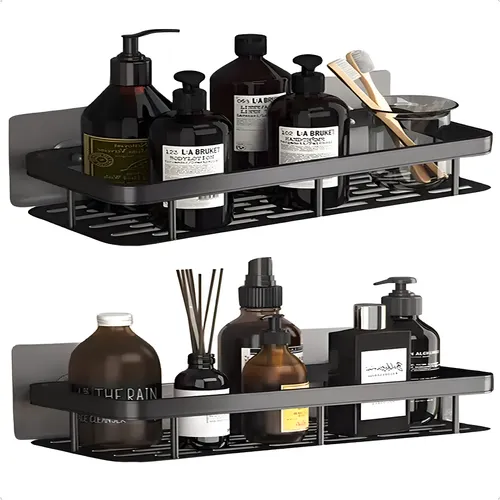 Kit 2 Suporte Porta Shampoo Sabonete Banheiro Adesivo Parede Sem Furos Box Luxo Cor Preto