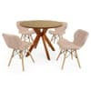 Conjunto Mesa De Jantar Redonda Marci Premium 100cm Natural Com 4 Cadeiras Slim - Nude