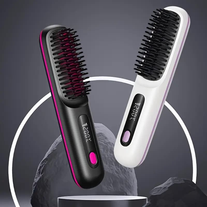 Escova Alisadora Portátil Sem Fio, Recarregável USB e Anti-Queimadura